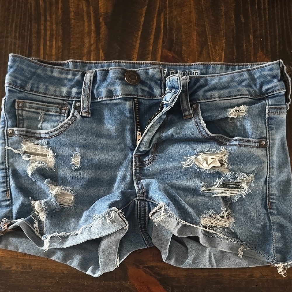 Distressed Blue Denim Shorts